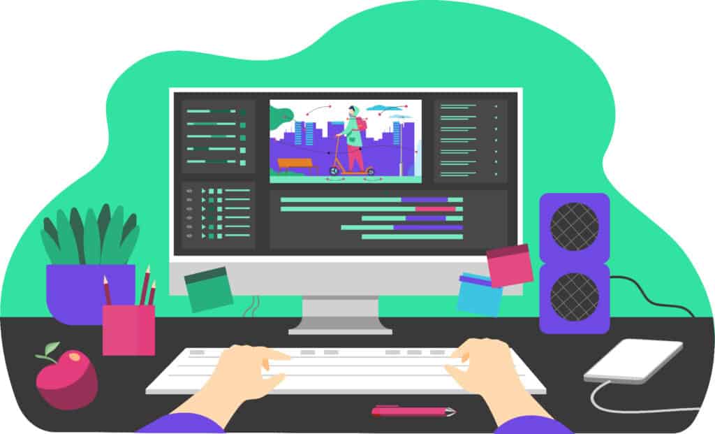 Motion designer freelance travaillant sur une vidéo